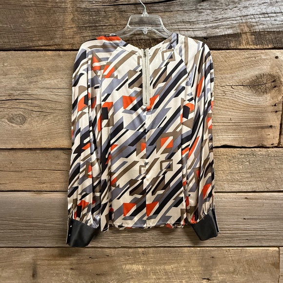 Etcetera Silk Blouse with long sleeves, Geometric design, Black/Orange/Blue, 4 - Picture 6 of 6